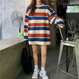 Harajuku Vintage print – Women T Shirts Striped Sweatshirt Thin Tops 2024 Spring Wome