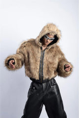 Integrated Fur Leather Men Cotton Jackets Thickened American High Street Motorcycle PU Leather Parkas Winter Couple Punk Outwear