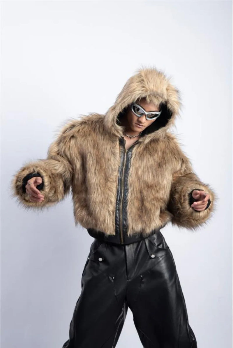 Integrated Fur Leather Men Cotton Jackets Thickened American High Street Motorcycle PU Leather Parkas Winter Couple Punk Outwear