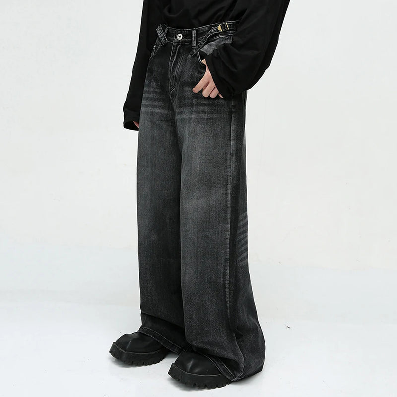mens black baggy jeans male casual loose straight jeans trousers vintage hip hop denim pants stacked flare jeans