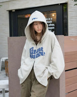 Trendy Brand Casual Loose Versatile Letter Printed Zipper Hoodie Women