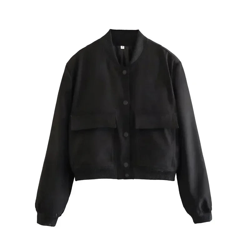 Women Bomber Jacket White Autumn And Winter Button Baseball Bomber Sho