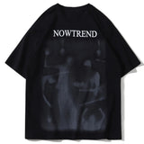 Glitchcore Fashion – Aolamegs Men Gothic Demon Ghost Print Oversized T Shirt Punk – Modern Streetwear for Everyone