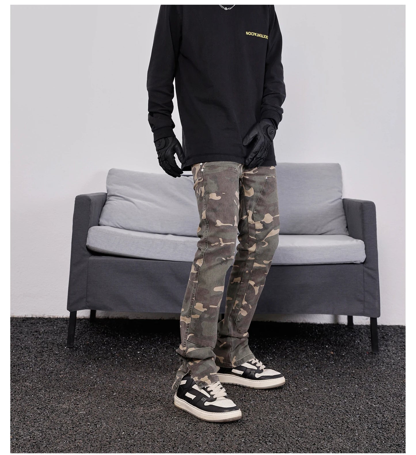 mens hip hop streetwear denim pants fashion camouflage pants 2023 harajuku cotton zipper joggers slim fit jeans trousers pants unique joggers style 2727