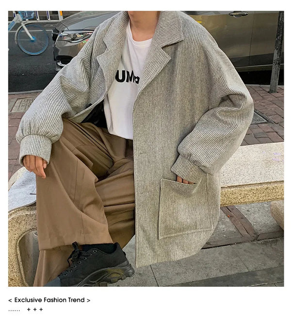 Men Trench Coat Men Mid-length 2023 New Autumn and Winter Corduroy Coat Coat Wool Design Korean Style Men Winter Coat