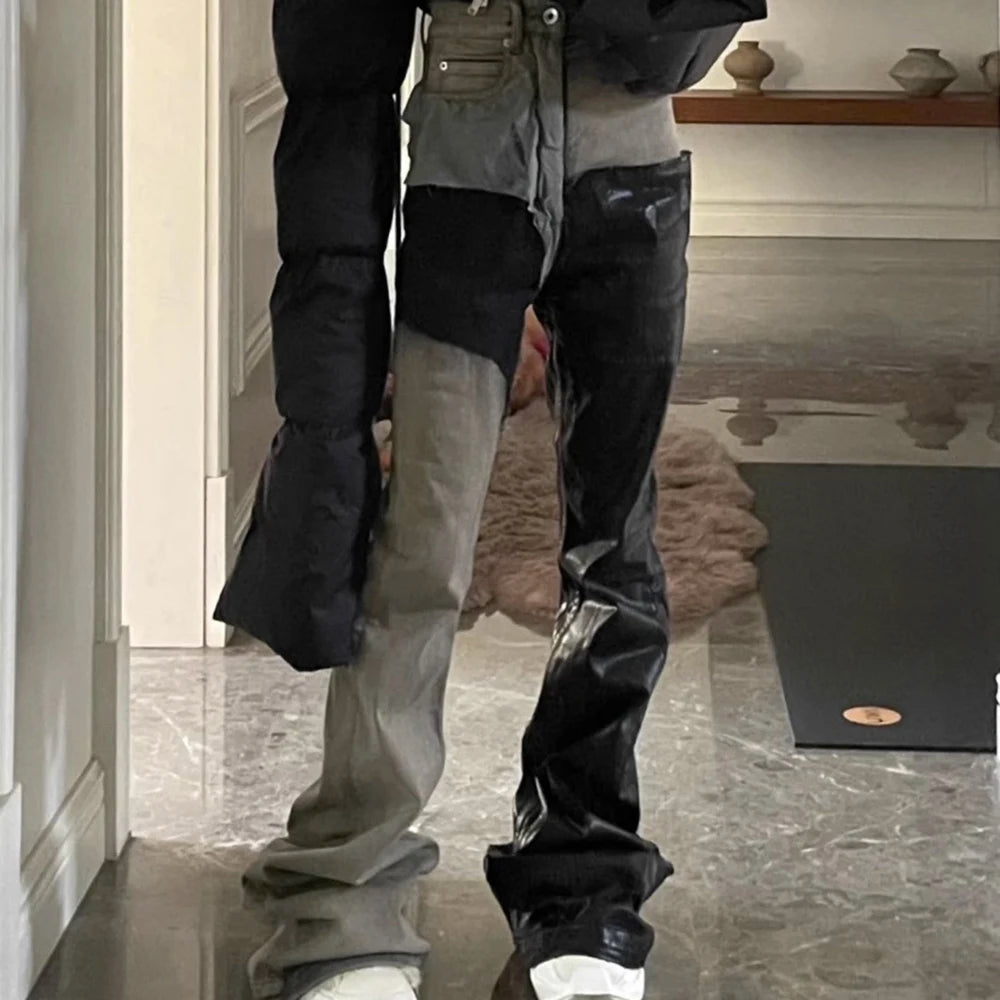 ro style ribbons patchwork gradient stacked wax pants unisex straight streetwear baggy y2k flare jeans oversized loose cargos 1 baggy cargo bottoms