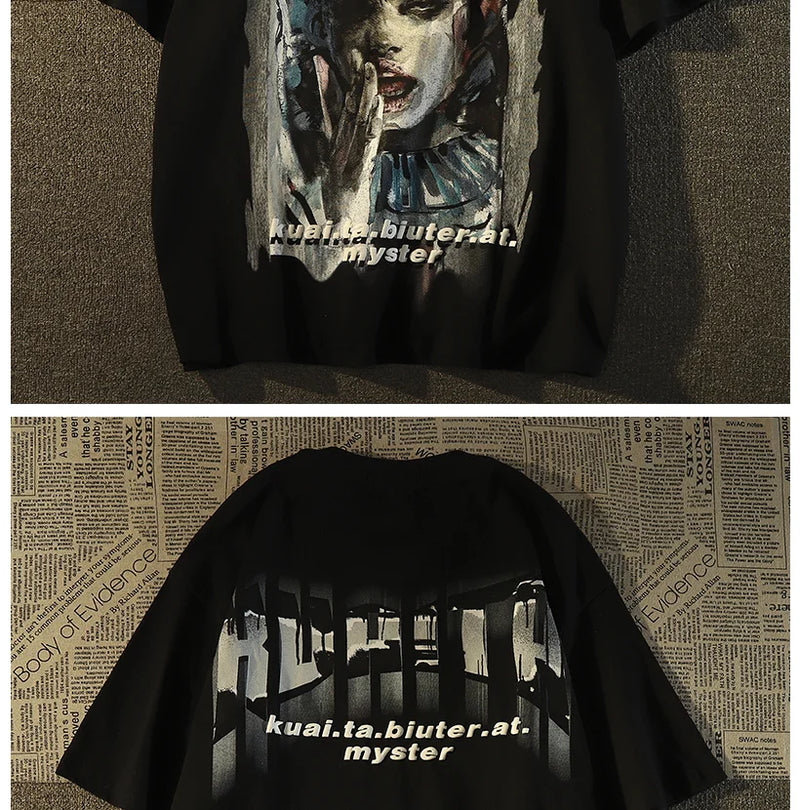 Y2k Aesthetic piece – American Retro High Street Pure Cotton Short Sleeved T Shirt