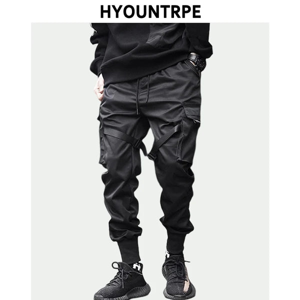 men side pocket cargo harem pants elastic waist trouser streetwear hip hop loose fit ankle drawstring military sweatpant jogger relaxed fit joggers