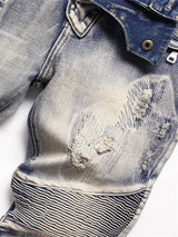 distressed washed pleated denim jean pants new fashion biker jeans streetwear casual slim pants jogger y2k mens skinny joggers unique joggers style 4146