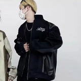Original American Retro Fashion Brand Suede Pu Leather Jacket Stitchin