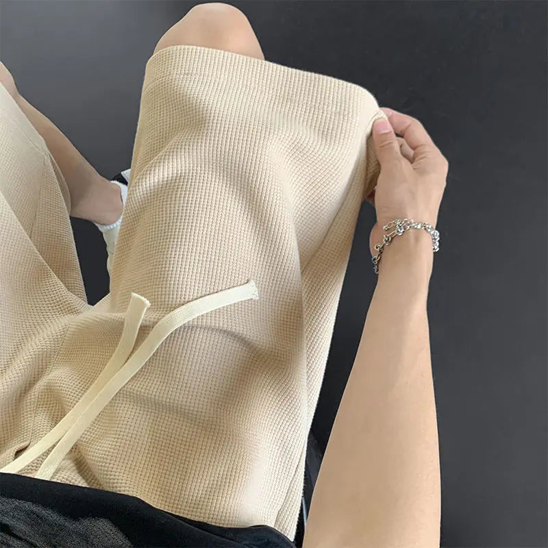 korean sports shorts men new summer hot style loose casual waffle five point pants teenagers solid color versatile niche pants techwear shorts