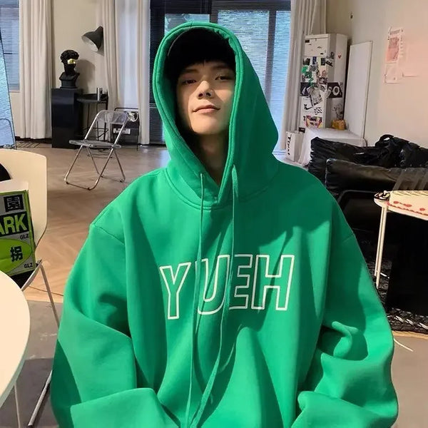 Green Letter Print Hooded Sweatshirt For Men In Autumn Hong Kong Fashi