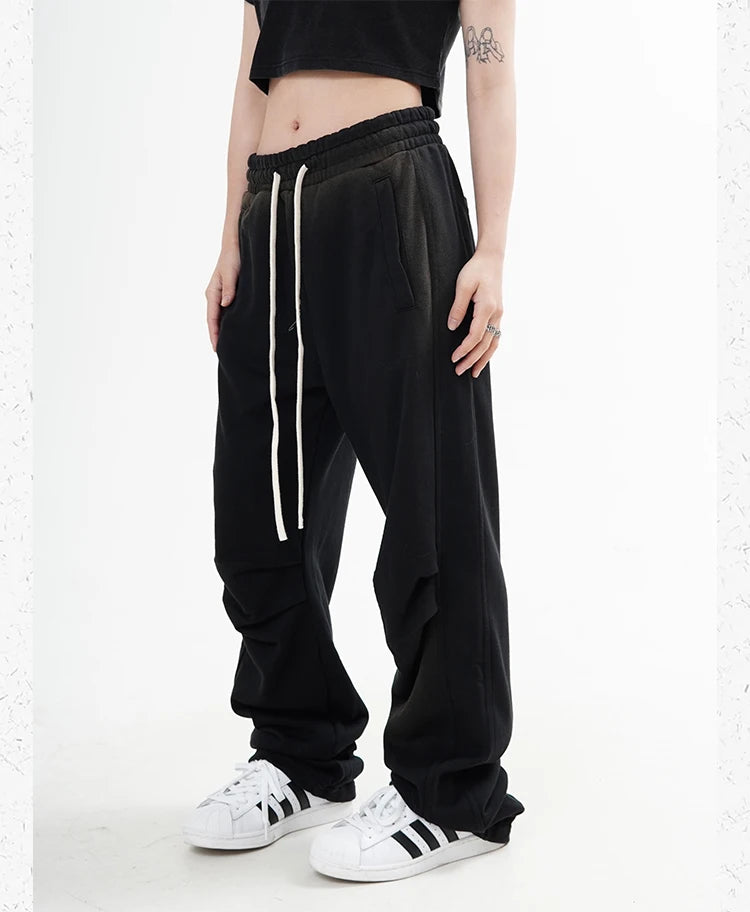 fashion washed distressed pants elastic waist drawstring men women hip hop casual sportwear pants unisex y2k streetwear joggers unique joggers style 564
