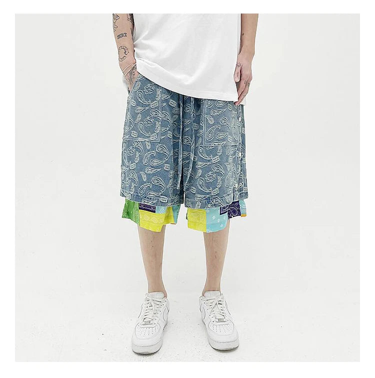 hip hop loose shorts elastic waist pants fashion patchwork half pant mens summer casual drewstring streetwear sportswear jogger unique joggers style 3427