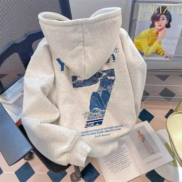Autumn Creative Seven Graphic Hoodies Mens Cotton Fleece Printed Hoode