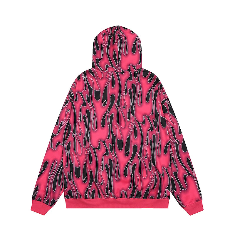 Harajuku aesthetic drop featuring mens harajuku fire printed hoodies unisex hip hop y2k full zipper sweatshirt streetwear casual hooded warm loose tops hoodies