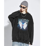 2023 Men Hip Hop Hoodie Sweatshirt Lightning Butterfly Streetwear Hoodie Retro Vintage Washed Black Hooded Pullover Harajuku