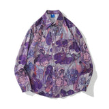 Dark Icon Full Printing Oversized Men's Blouse Turn-down Collar Shirts for Men Long Sleeve