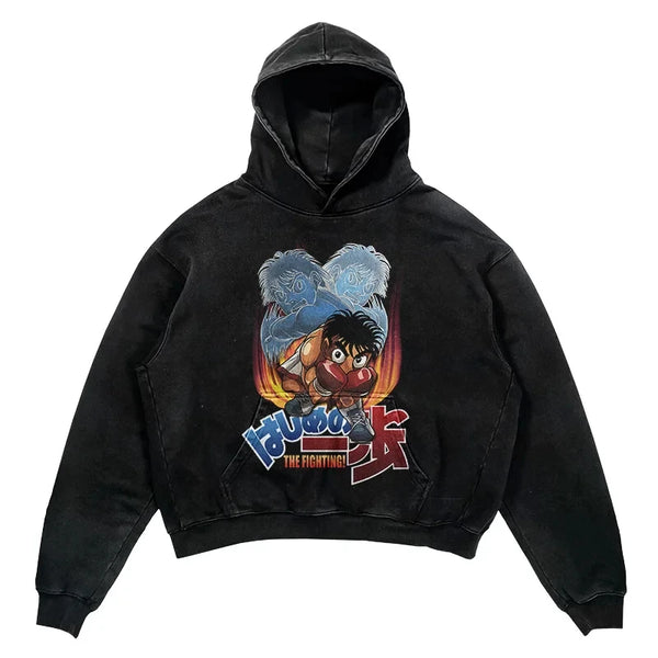 2024 Men Spring Hoodie Retro Japanese Anime Graphic Hoodies Boxer Hip