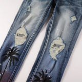 high street printed ripped holes denim jeans mens casual slim fit biker zipper trousers streetwear hip hop jean pants joggers unique joggers style 3463