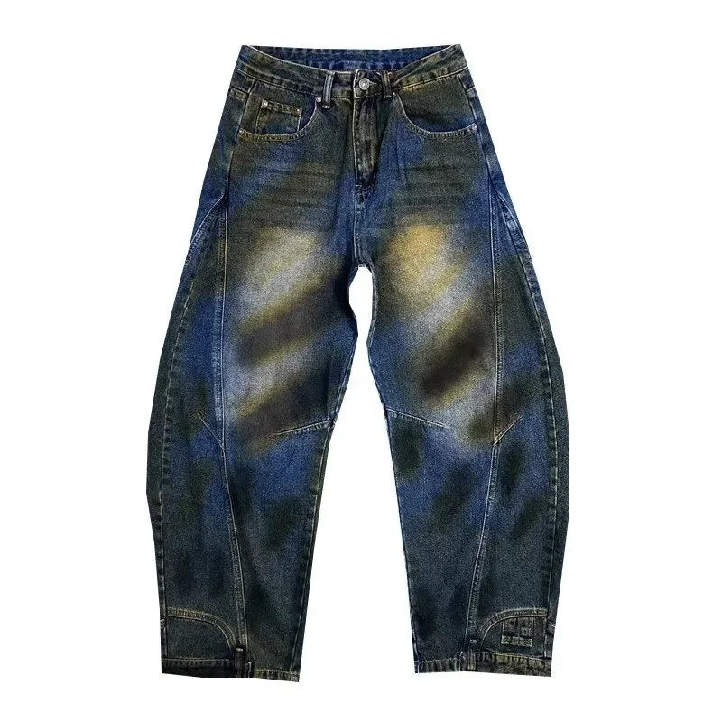 autumn hip hop graffiti painted baggy jeans mens y2l streetwear wide leg denim pants punk fashion distressed gradient jean unique jeans style 252