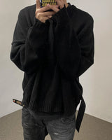 techwear flame knit sweater with structured oversized fit, ideal for cold streetwear layers, men’s streetwear clothing piece 