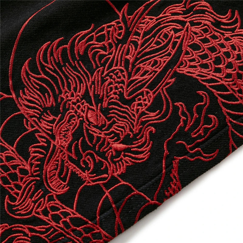 mens black baggy jeans dragon embroidered straight jeans streetwear hip hop loose trousers male luxury designer denim pants 1 unique jeans style 1810