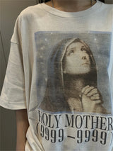 Cyberpunk Aesthetic print tee – Vtg Summer Printed Holy Mother Portrait Short Sleeved T Shir