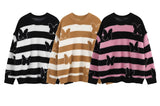 fashion striped sweaters women casual botton open sleeves butterfly knitted streetwear y2k warm furry o neck pullover knitwear - 2025 streetwear drop, bold artwork streetwear hoodie, unisex casual winter pullover