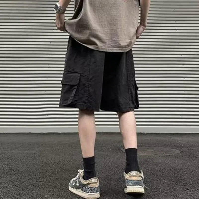 mens military cargo shorts solid multi pocket casual fitness loose work pants 2024 hip hop male shorts joggers hot casual pants relaxed fit joggers