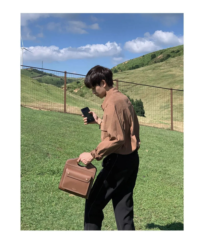 Spring And Autumn New Korean Style Shirt Men Suede Loose Trendy And Ve