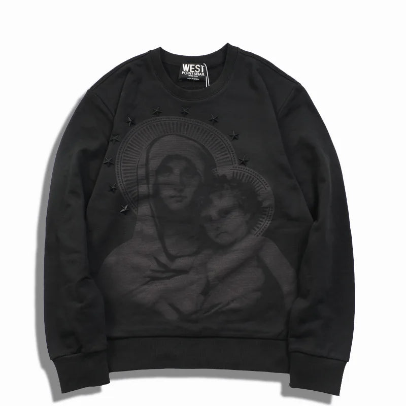 New 2022 Novelty Men Stereo Star Virgin Mary Halo Hoodies Hoody Hooded