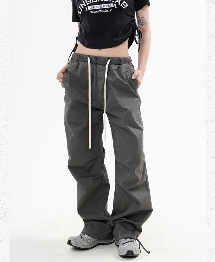 knee fold baggy pants unisex casual elastic waist straight trousers streetwear fashion drawstring women men hip hop y2k joggers unique joggers style 1279