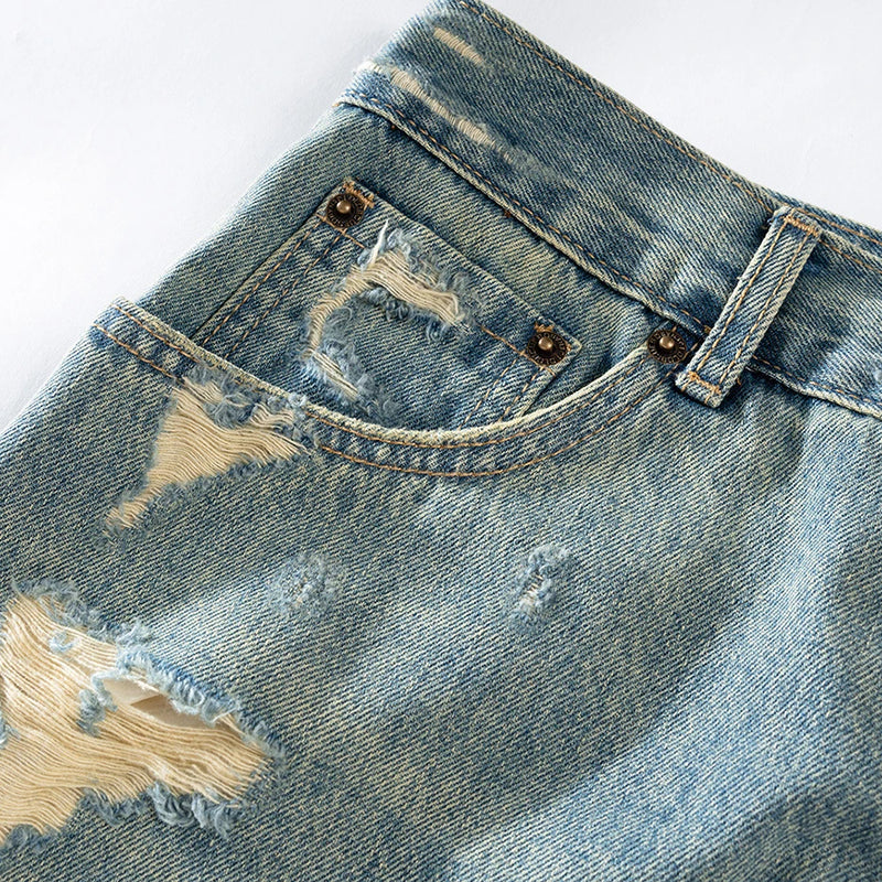 vintage men baggy jeans distressed ripped denim pants male luxury designer jeans trousers ripped baggy denim