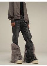 harajuku denim straight jeans men trousers high street zipper detachable fur bottom streetwear casual loose joggers jean pants unique joggers style 3975