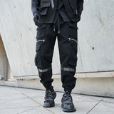 mens side pockets cargo pants elastic waist trousers streetwear hip hop loose fit ankle drawstring military sweatpants joggers sporty tapered joggers