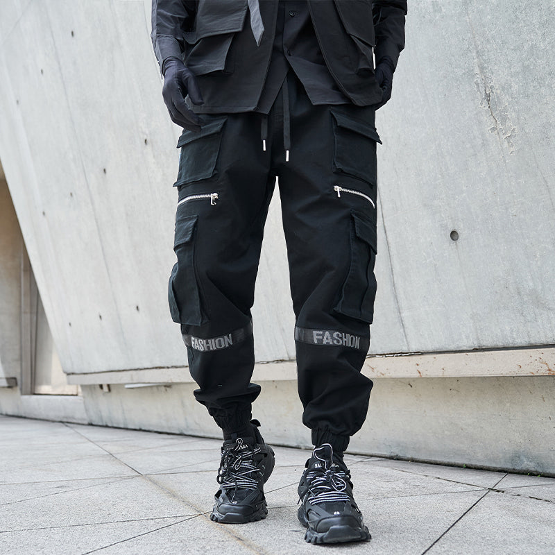 mens side pockets cargo pants elastic waist trousers streetwear hip hop loose fit ankle drawstring military sweatpants joggers unique joggers style 4665