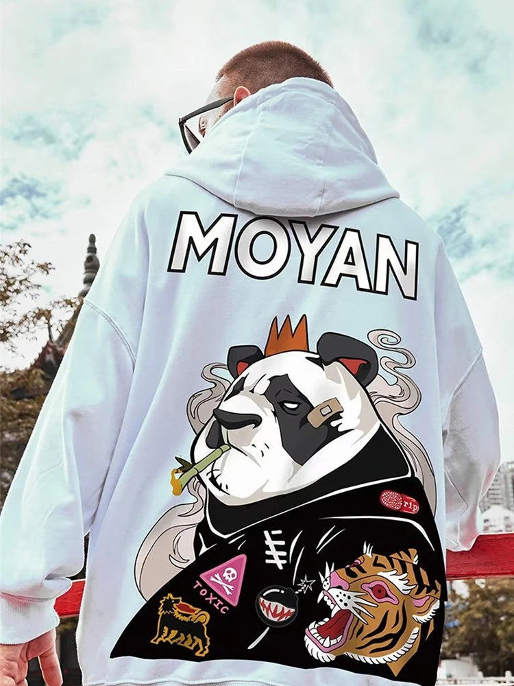 Wicked Panda Funny Graphic Print Men Pullover Hoodies 2025 Autumn Japanese
