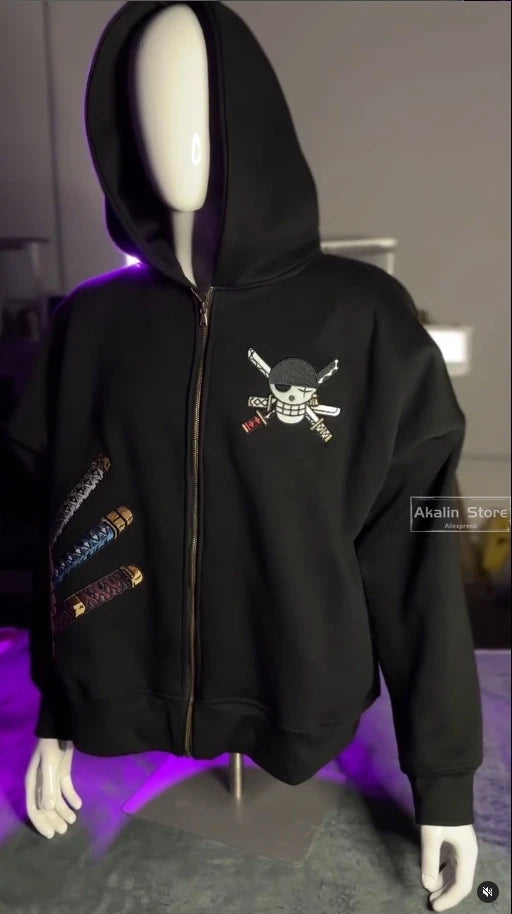 Vaporwave Drop – Harajuku Zoro Knife Print Hoodies Women Streetwear Vintage – Streetwear Fashion for Men & Women