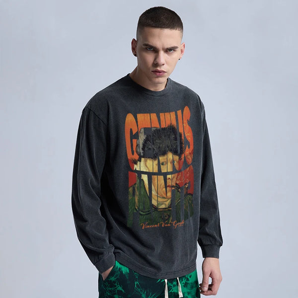 Glitchcore Design – Rainbowtouches Washed Long T Shirt Men Vintage Fashion Creat – Edgy Streetwear for All Genders