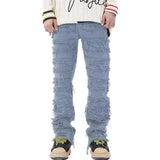 tassel hole spliced european and american straight leg denim pants new popular patch jeans mens wear urban skinny jeans