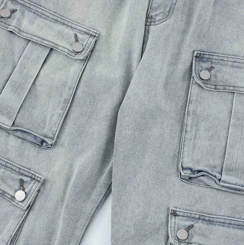 2024 multi pocket jeans vintage mens harajuku cargo denim pants retro hip hop straight loose jean pants baggy cargo bottoms