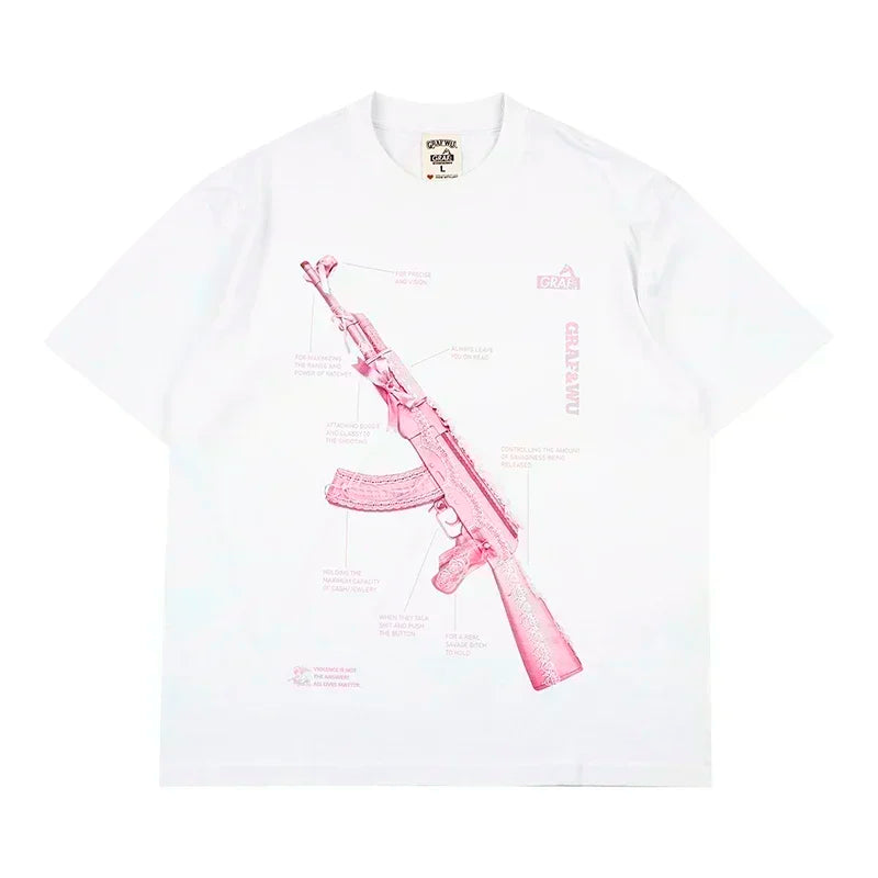 Vaporwave Anime panel – New Gothic Cartoon Toy Letter Printed Large Pattern T Shirt