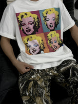 grunge graphic tee featuring vintage summer monroe portrait print streetwear hip pop style high street white tops t shirt