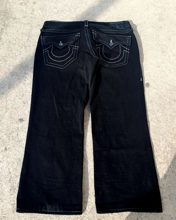 harajuku retro gothic y2k style straight leg jeans men embroidered casual street denim pants true religion high waist trouser ripped baggy denim