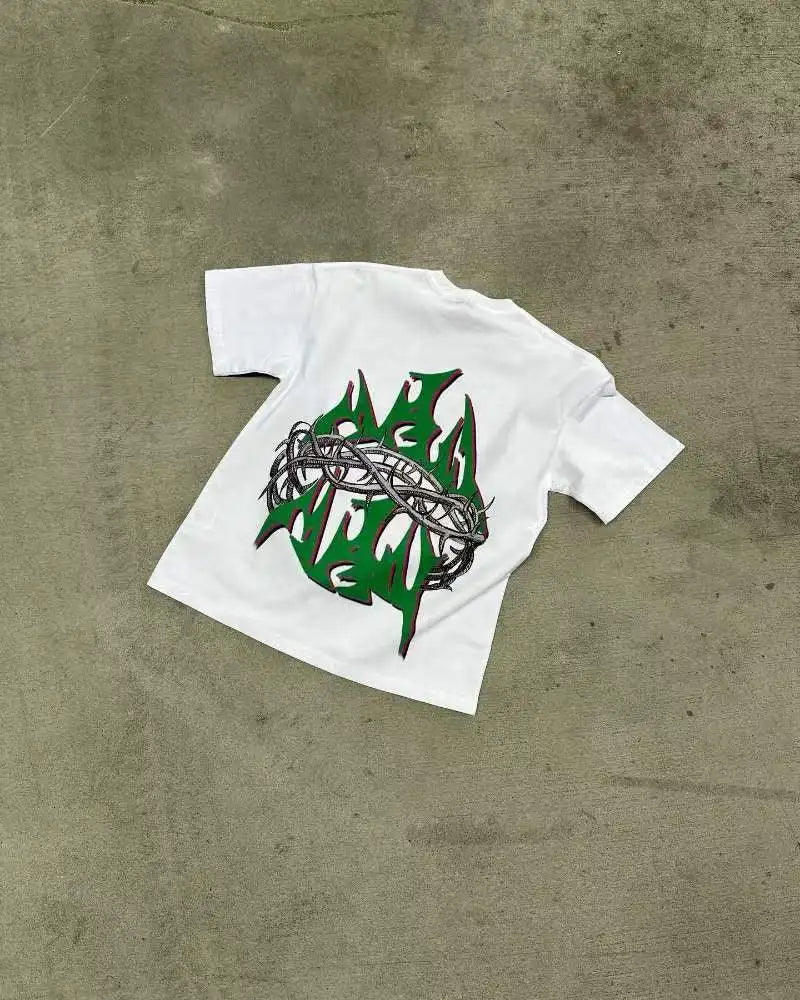 Anime Graphic tee – Y2K Streetwear Gothic Trend Letter Print Letter T Shirt Mens