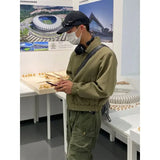 high street y2k men set casual loose lapel jacket hip hop multi pocket overalls 2 piece spring autumn fashion couple suit trend urban fashion pants