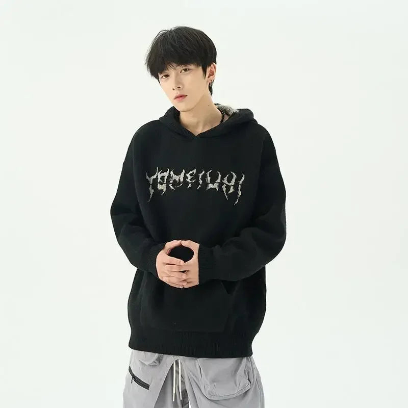 urban flame hoodie with photo-ready knit construction, bold Y2K look for men’s outerwear, men’s streetwear clothing piece for