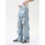 vintage ripped straight jeans blue baggy jeans trousers streetwear luxury loose casual distressed denim pants male y2k hombre stacked flare jeans