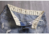 Men's Denim Shorts With Holes Washed Korean Style Straight Quarter  Patch Casual Jeans